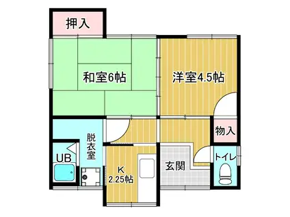 阪神本線 大物駅 徒歩4分 1階建 築67年(2K/1階)の間取り写真