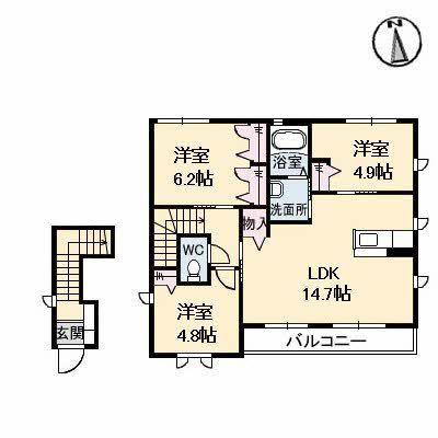 CASA BROTE A棟(3LDK/2階)の間取り写真