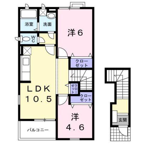 クレストールアサノA棟(2LDK/2階)の間取り写真