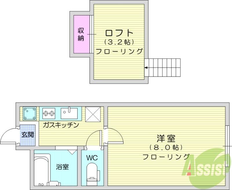 ヒルトップN(1K/2階)の間取り写真
