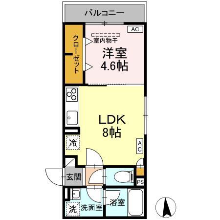 ディールーム寺町(1LDK/2階)の間取り写真