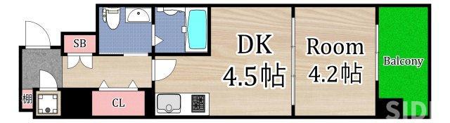 レジュールアッシュ京橋クロスII(1DK/5階)の間取り写真
