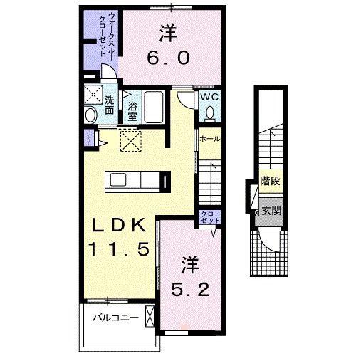 アルカンシェルV(2LDK/2階)の間取り写真