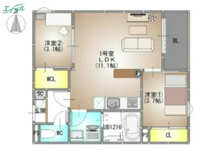 REGALEST PLUS(2LDK/2階)の間取り写真
