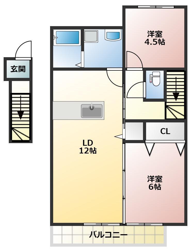 ボンフール(2LDK/2階)の間取り写真