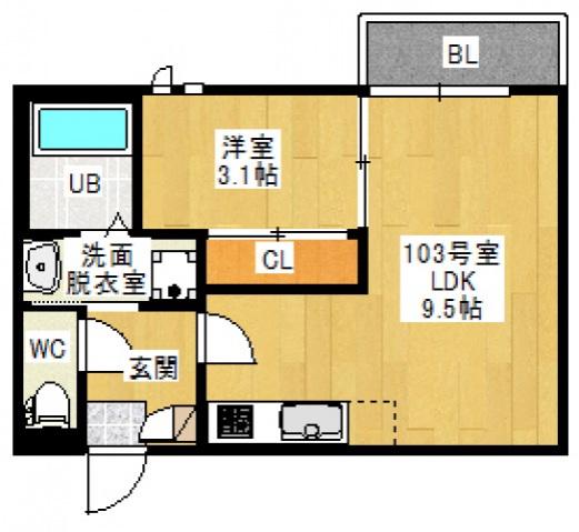 GRANDTIC 五日市HARU(1LDK/1階)の間取り写真