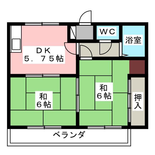 サンシティコーポ(2DK/2階)の間取り写真