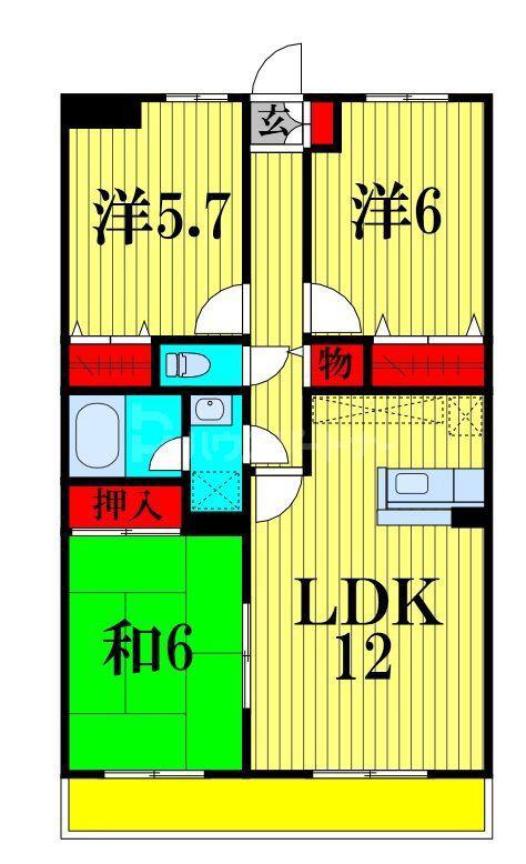 アンソレイエ(3LDK/4階)の間取り写真