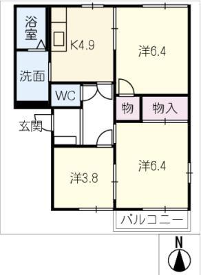 スリーゼIオブラ C(3K/2階)の間取り写真