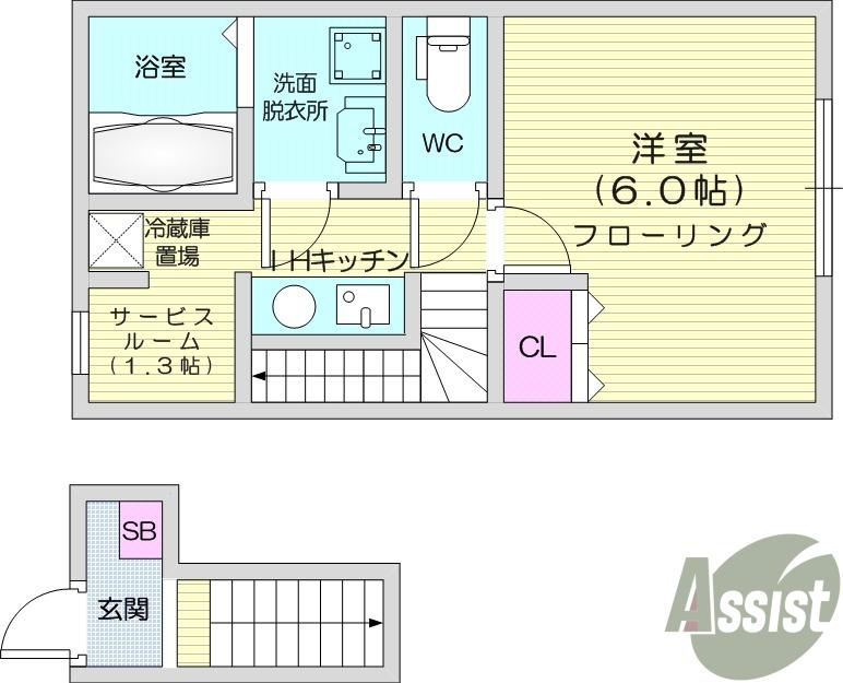 ホワイトローズ3(1K/2階)の間取り写真