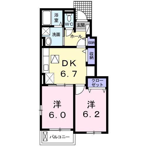ルミエール峰高I(2DK/1階)の間取り写真