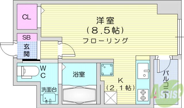 KDXレジデンス仙台駅東(ワンルーム/9階)の間取り写真
