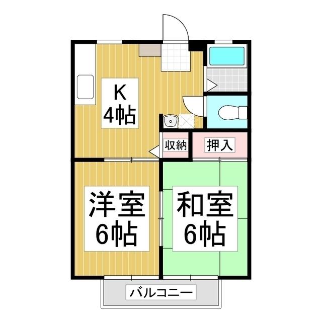 コーポハナオカB(2K/2階)の間取り写真
