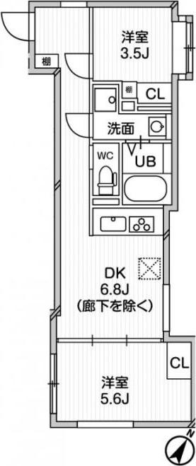 EXAM中目黒II(2DK/3階)の間取り写真