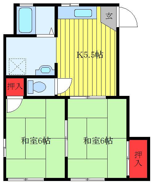 ペアコーポ(2DK/1階)の間取り写真