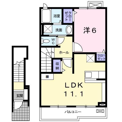 プリムローズ(1LDK/2階)の間取り写真