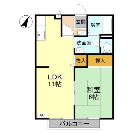 ハイツわたなべ(1LDK/2階)の間取り写真