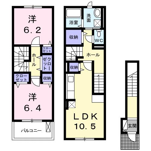 ラ・ローザ(2LDK/2階)の間取り写真