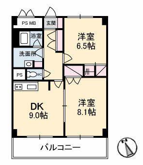 庚午北F2018ビル(2DK/6階)の間取り写真
