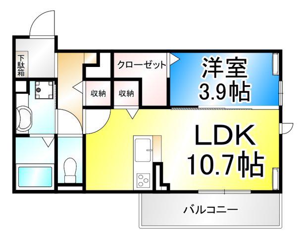 トリシア東和田 W棟(1LDK/1階)の間取り写真