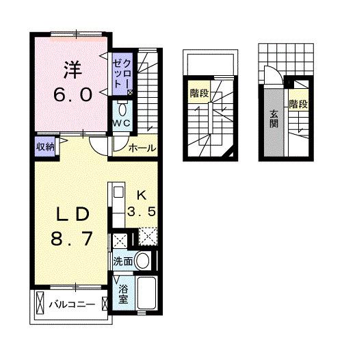 BRUNOIV(1LDK/3階)の間取り写真