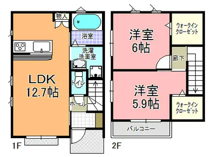 ルサリィ C棟(2LDK/1階)の間取り写真