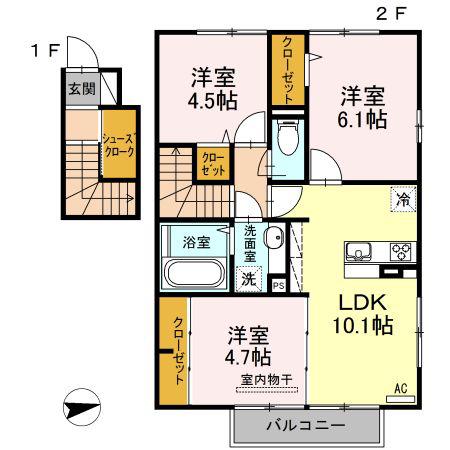 パエーゼ/ヴィラージュ ヴィラージュ(3LDK/2階)の間取り写真