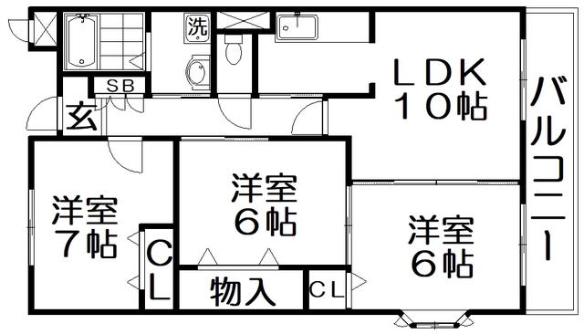 パークウィンド(3LDK/2階)の間取り写真