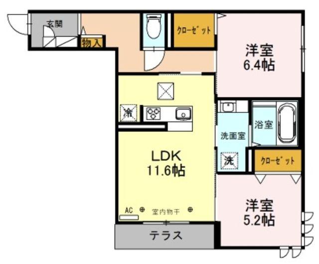 ムサオゴAS(2LDK/2階)の間取り写真