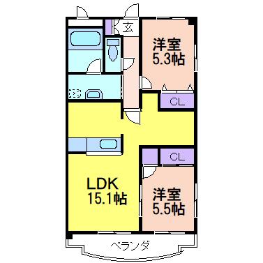 ルネスレガート(2LDK/2階)の間取り写真