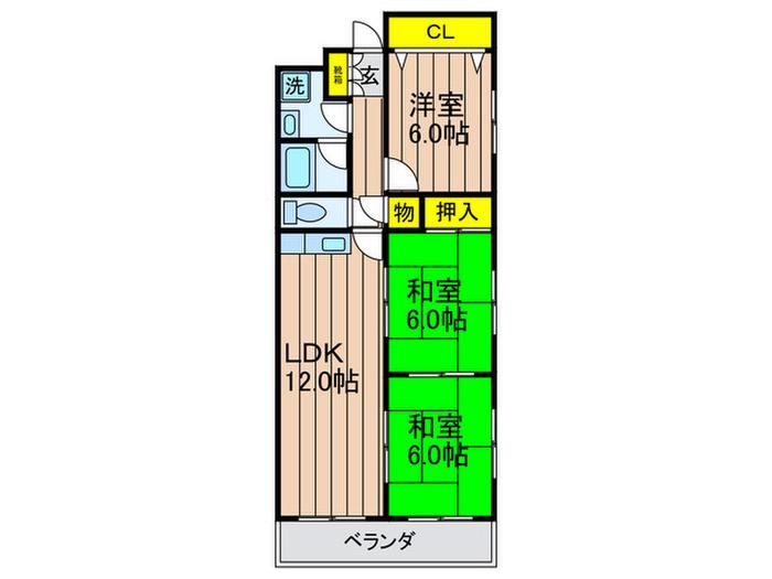 トレンディーハイム北村(3LDK/4階)の間取り写真