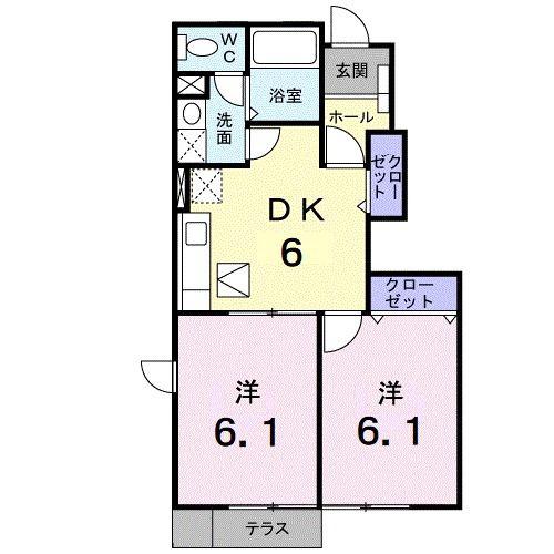 ウィルモアIIC(2DK/1階)の間取り写真