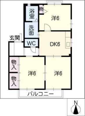 ビューテラスSHINMEI・C(3DK/1階)の間取り写真