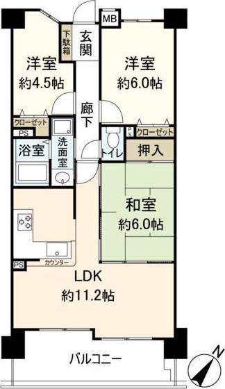 宝マンション千代田橋第2(3LDK/3階)の間取り写真