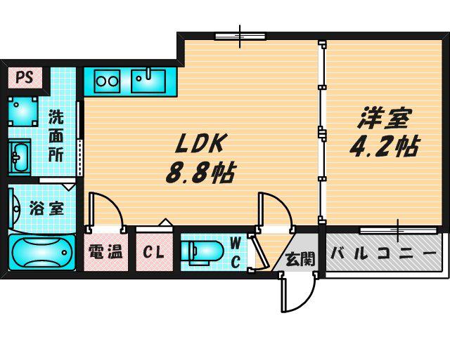 グランヒル深江橋(1LDK/3階)の間取り写真