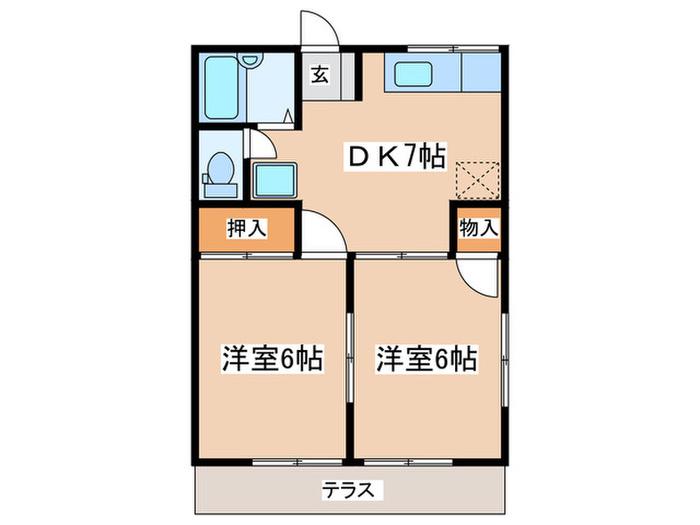 レジデンス東原(2DK/1階)の間取り写真
