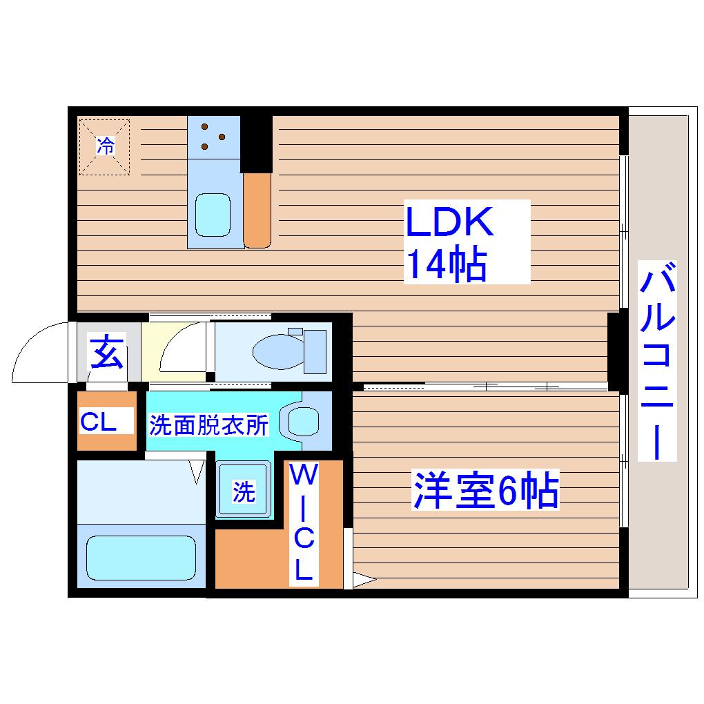 D-ROOM中倉(1LDK/3階)の間取り写真