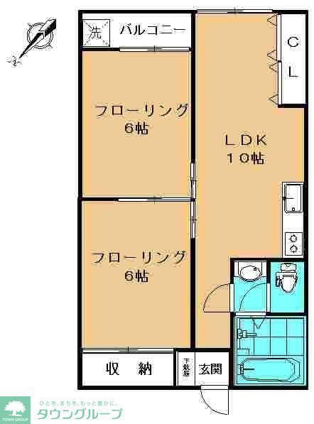狛江第2コーポラス(2LDK/3階)の間取り写真