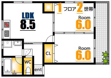 リヴィエール天満(2DK/2階)の間取り写真