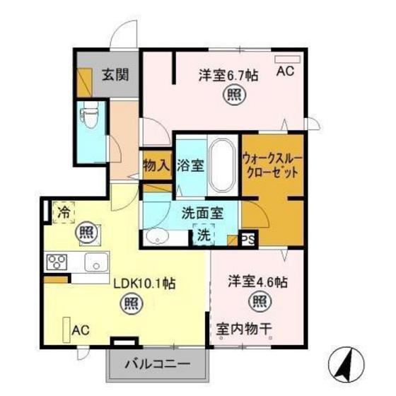 カーネリアン(2LDK/1階)の間取り写真
