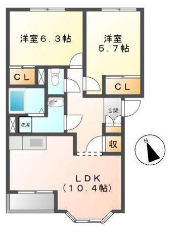リバティーコーポ(2LDK/2階)の間取り写真
