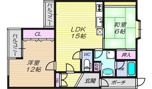 パークアベニュー上本町(2LDK/6階)の間取り写真