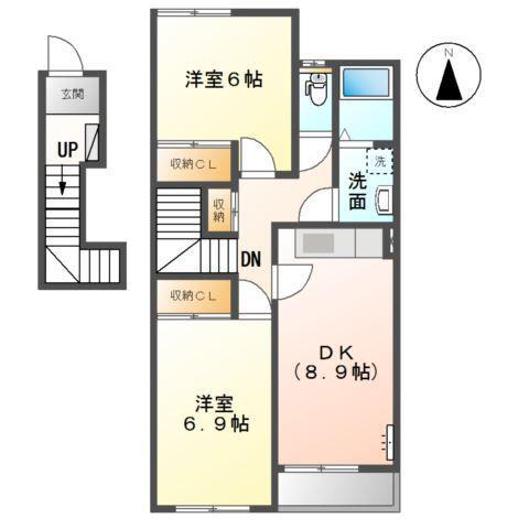 ハイツ樹々I(2DK/2階)の間取り写真