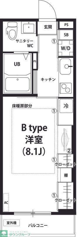 リブリグランポート(1K/1階)の間取り写真