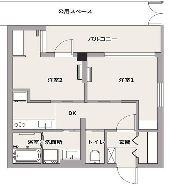 スペースU(2DK/1階)の間取り写真