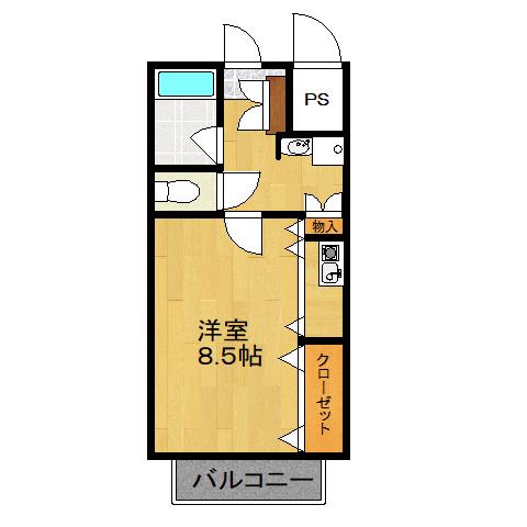 浅利スカイコート(ワンルーム/2階)の間取り写真
