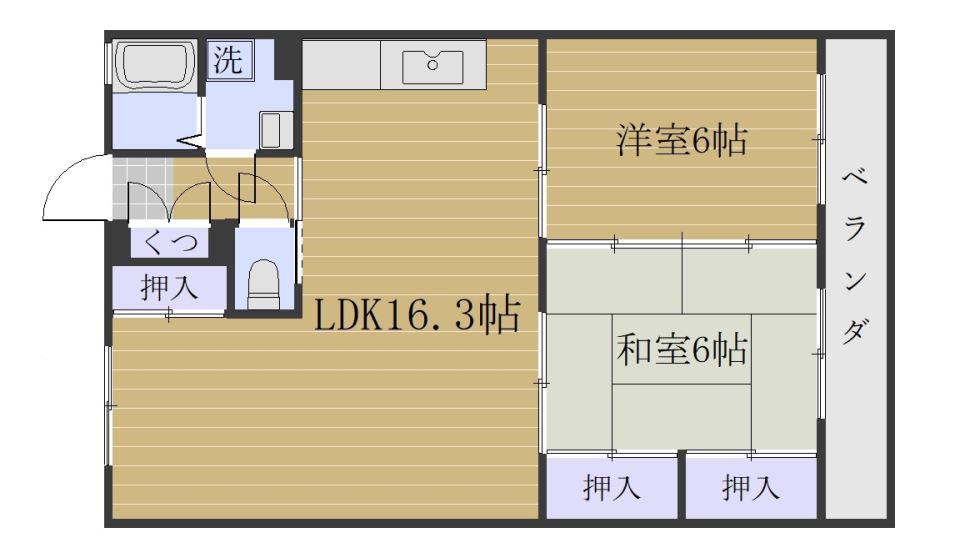 サイセリア米盛(2LDK/2階)の間取り写真