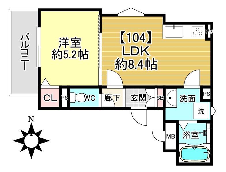 ラモーナ稲田本町(1LDK/1階)の間取り写真