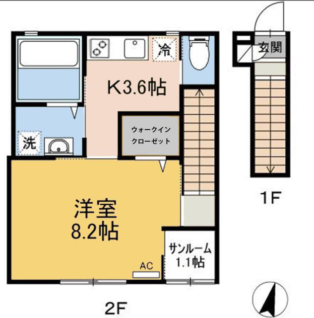 アイディール(1SK/2階)の間取り写真