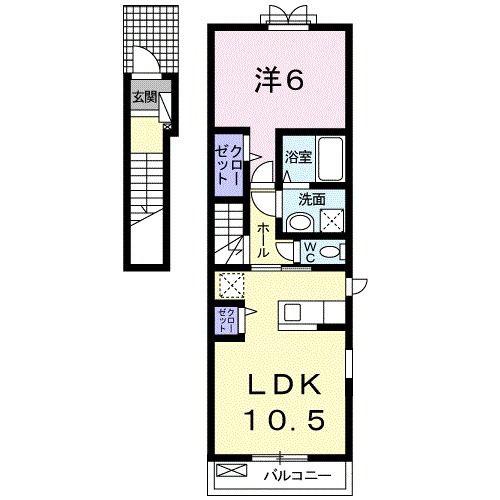 ランコント・リヤンA(1LDK/2階)の間取り写真